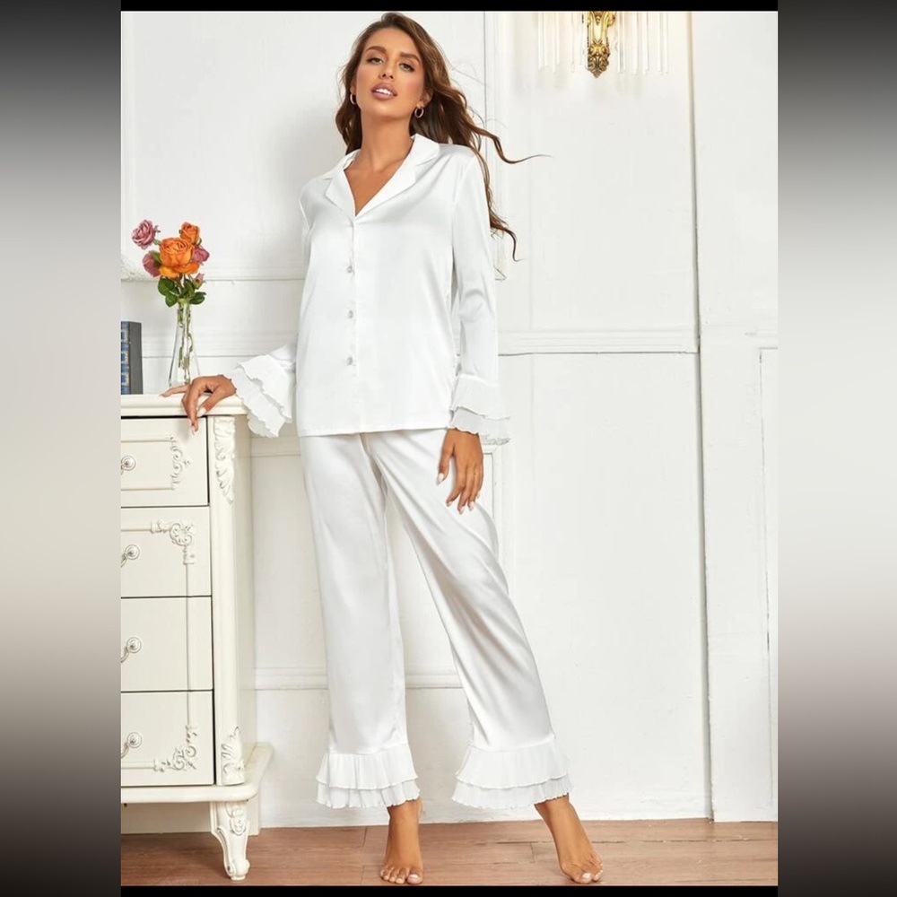 White Satin Pajama Set